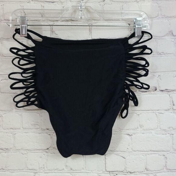 Gossip High Waisted Cheeky Strappy Bikini Bottom Solid Black Size Small 4/6 - Picture 4 of 7